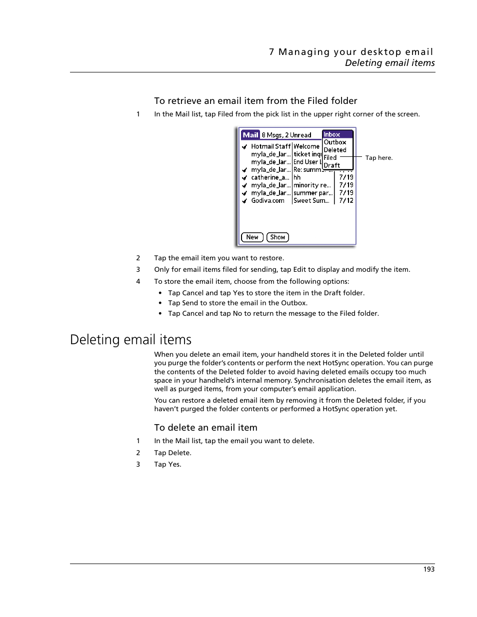 Deleting email items | Acer s60 User Manual | Page 205 / 296