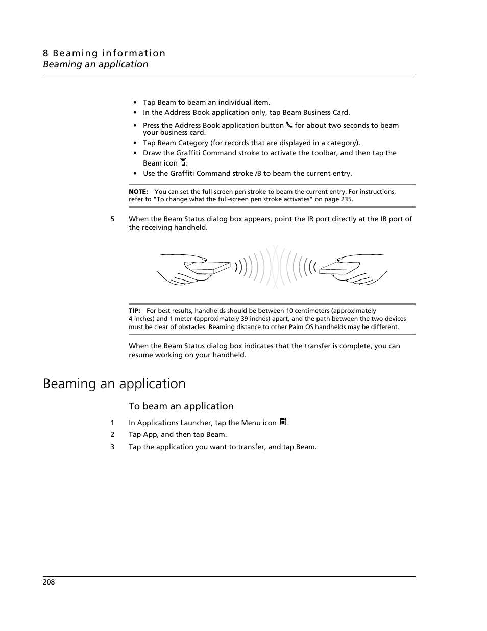 Beaming an application | Acer s60 User Manual | Page 220 / 296