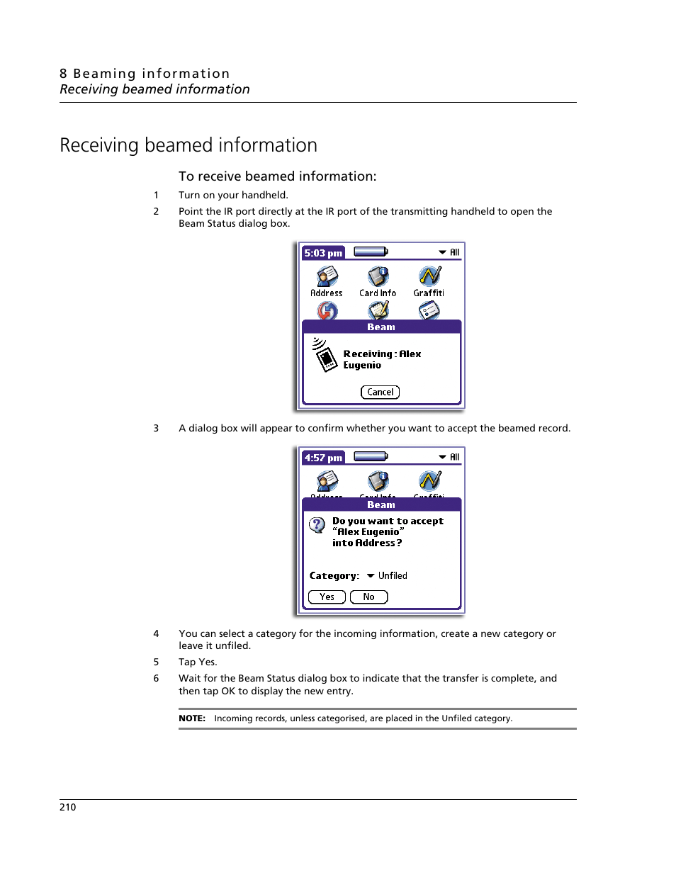 Receiving beamed information | Acer s60 User Manual | Page 222 / 296