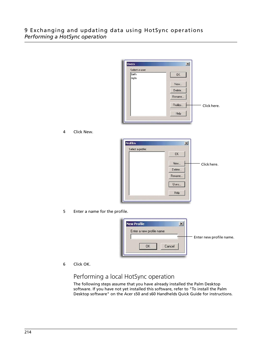 Performing a local hotsync operation | Acer s60 User Manual | Page 226 / 296