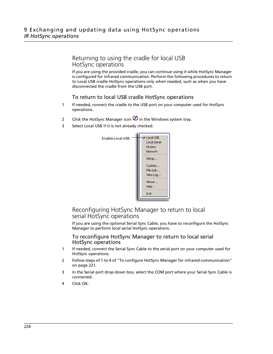 Returning to using the cradle for local usb, Hotsync operations | Acer s60 User Manual | Page 236 / 296