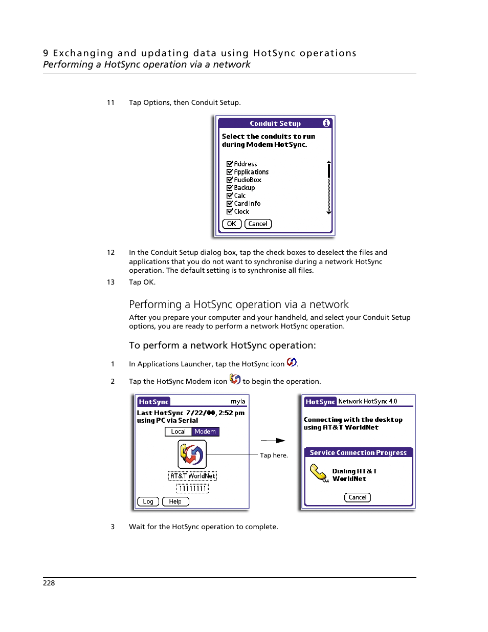 Performing a hotsync operation via a network | Acer s60 User Manual | Page 240 / 296