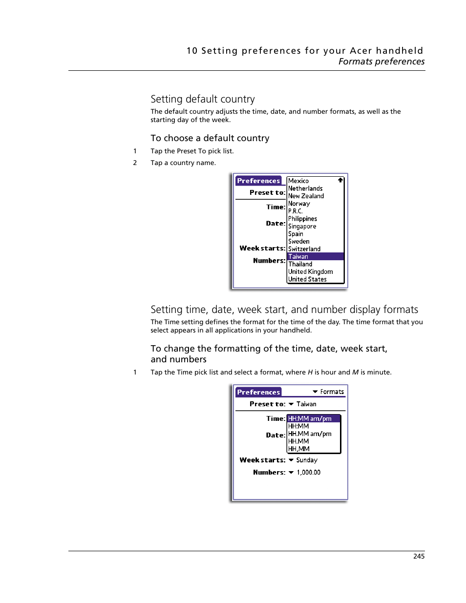 Setting default country | Acer s60 User Manual | Page 257 / 296