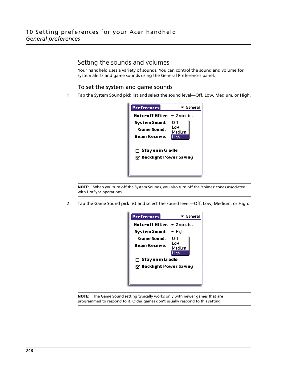 Setting the sounds and volumes | Acer s60 User Manual | Page 260 / 296