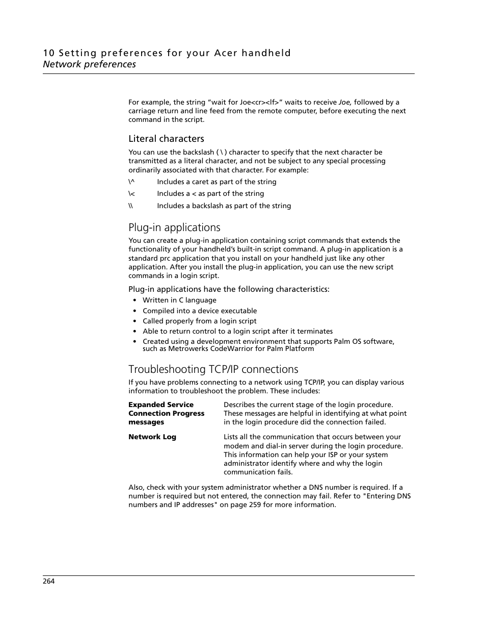 Plug-in applications, Troubleshooting tcp/ip connections | Acer s60 User Manual | Page 276 / 296