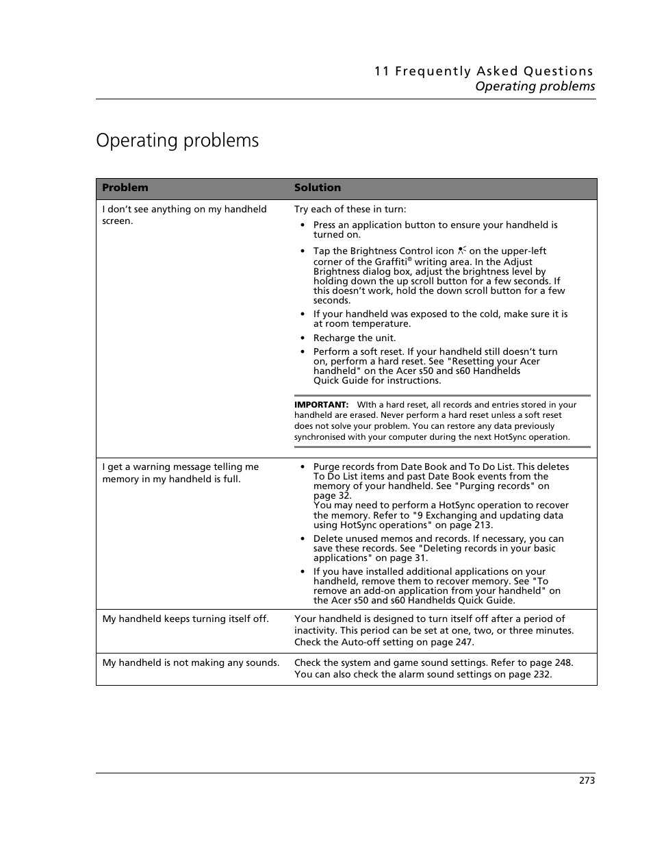 Operating problems | Acer s60 User Manual | Page 285 / 296