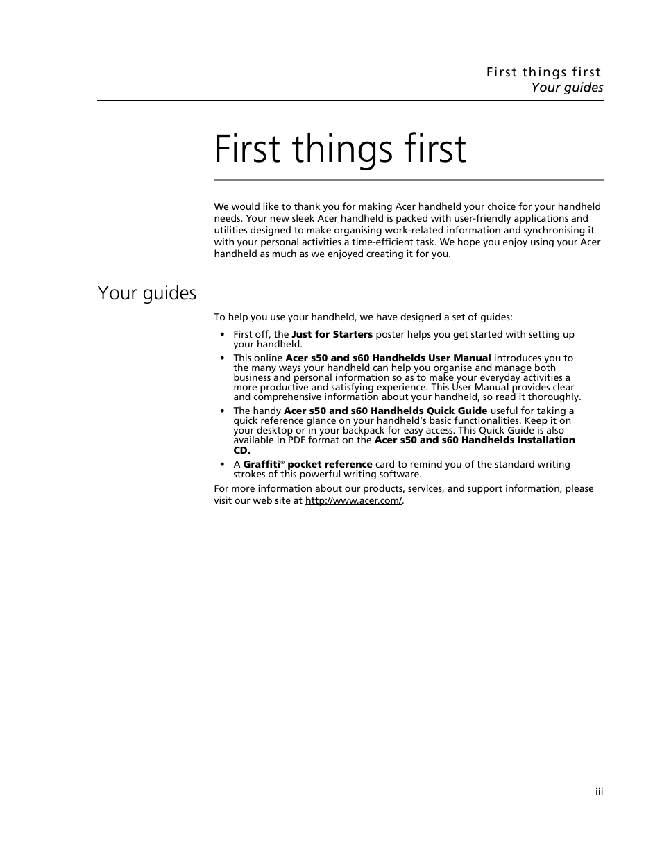 First things first, Your guides | Acer s60 User Manual | Page 3 / 296