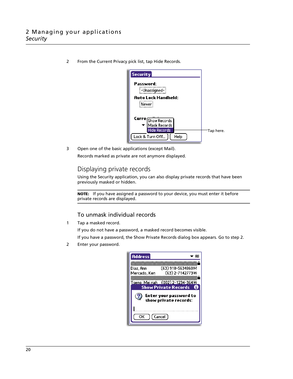 Displaying private records | Acer s60 User Manual | Page 32 / 296