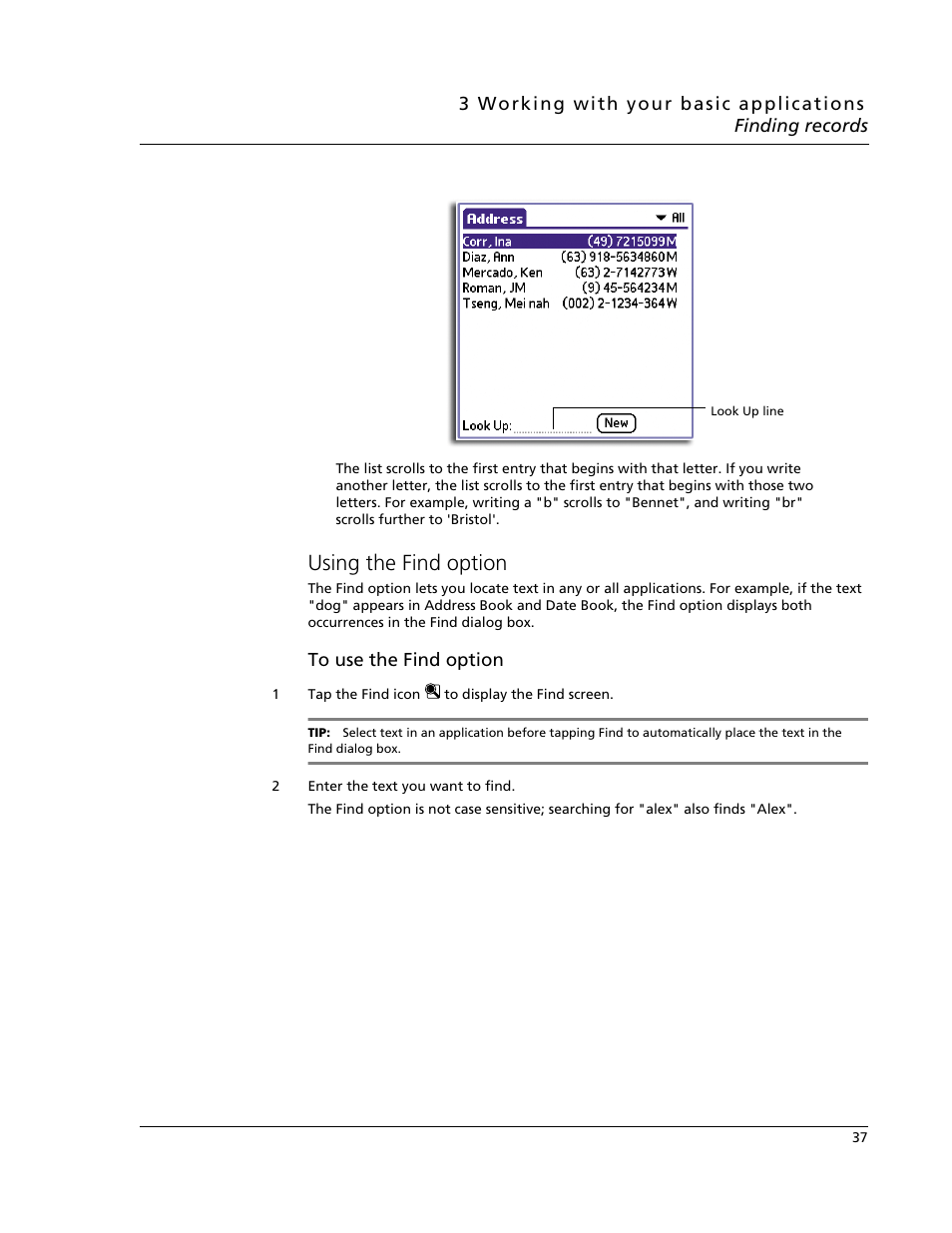 Using the find option | Acer s60 User Manual | Page 49 / 296