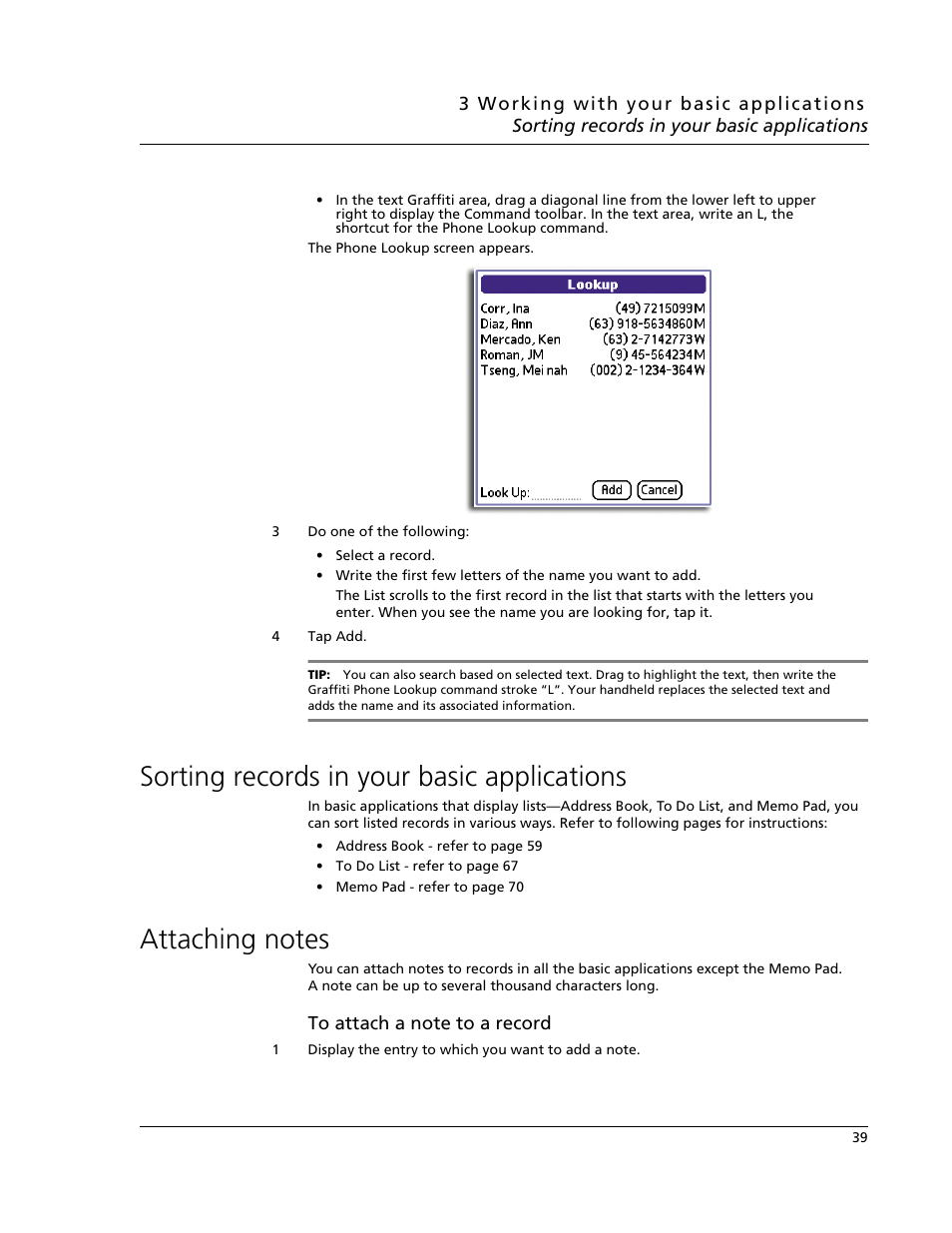 Sorting records in your basic applications, Attaching notes | Acer s60 User Manual | Page 51 / 296