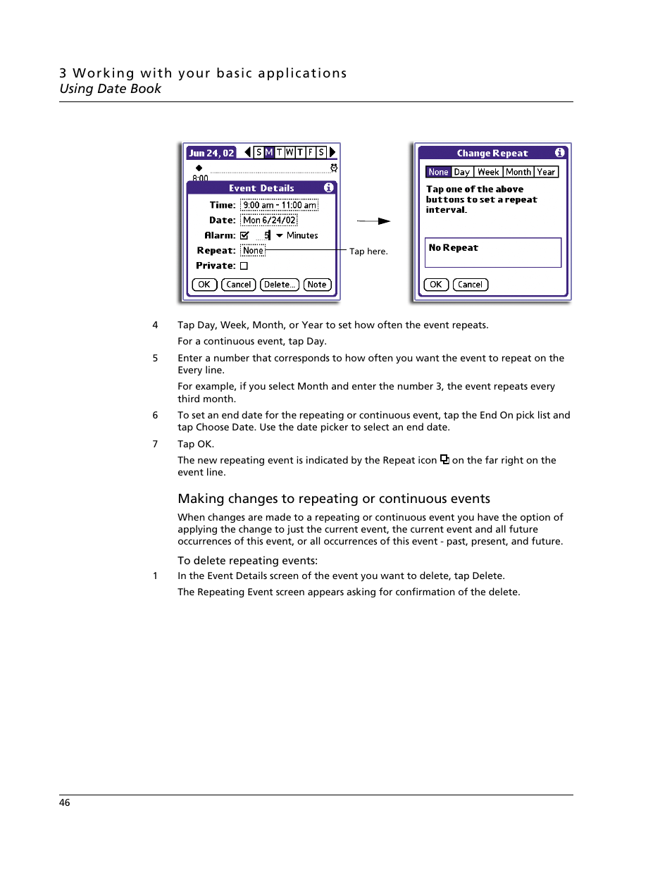 Making changes to repeating or continuous events | Acer s60 User Manual | Page 58 / 296