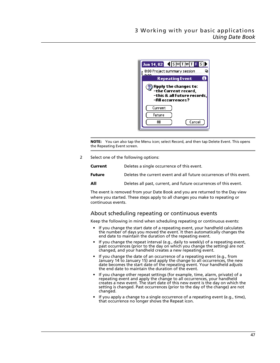 About scheduling repeating or continuous events | Acer s60 User Manual | Page 59 / 296