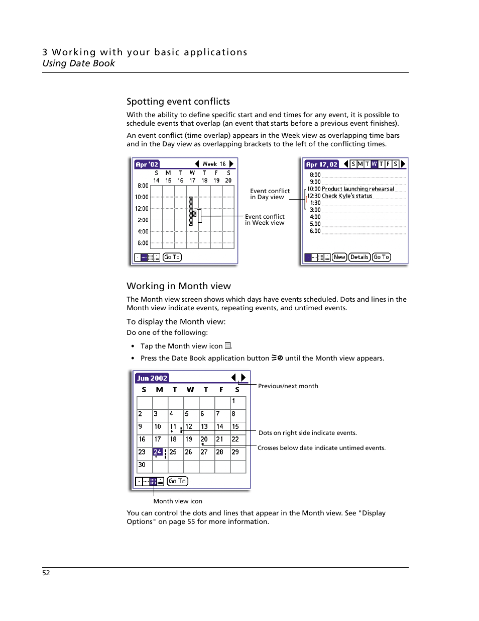 Spotting event conflicts, Working in month view | Acer s60 User Manual | Page 64 / 296