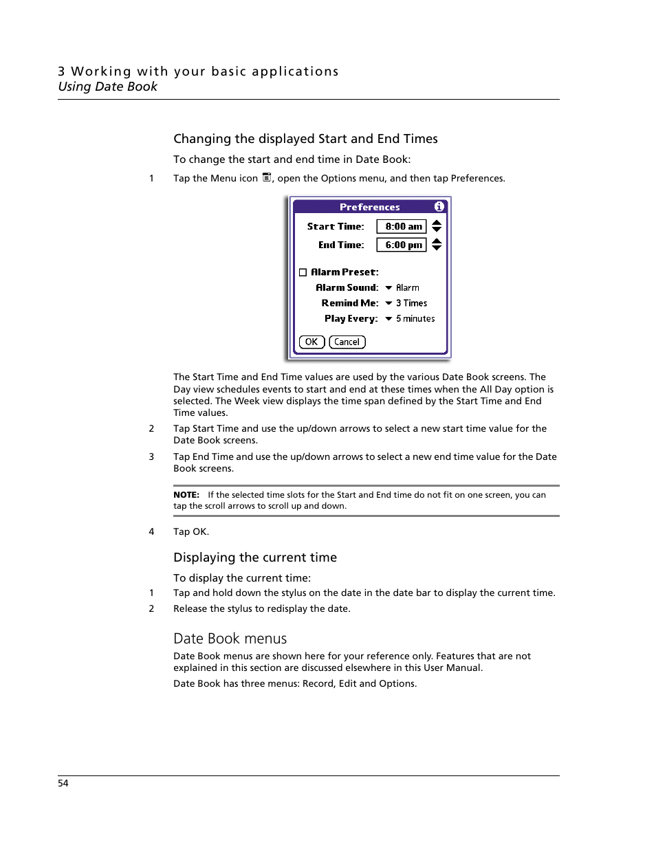 Date book menus | Acer s60 User Manual | Page 66 / 296