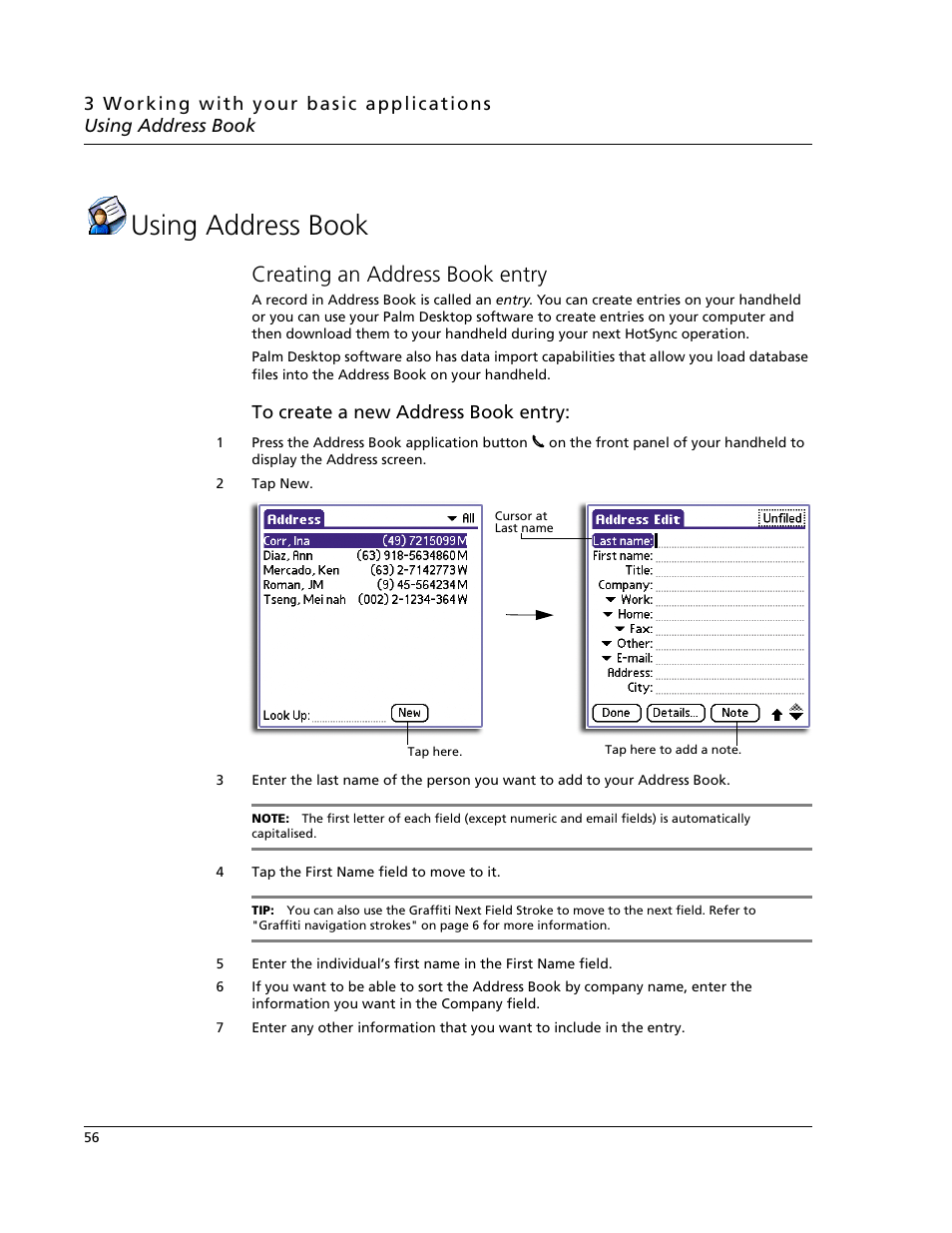 Using address book, Creating an address book entry | Acer s60 User Manual | Page 68 / 296