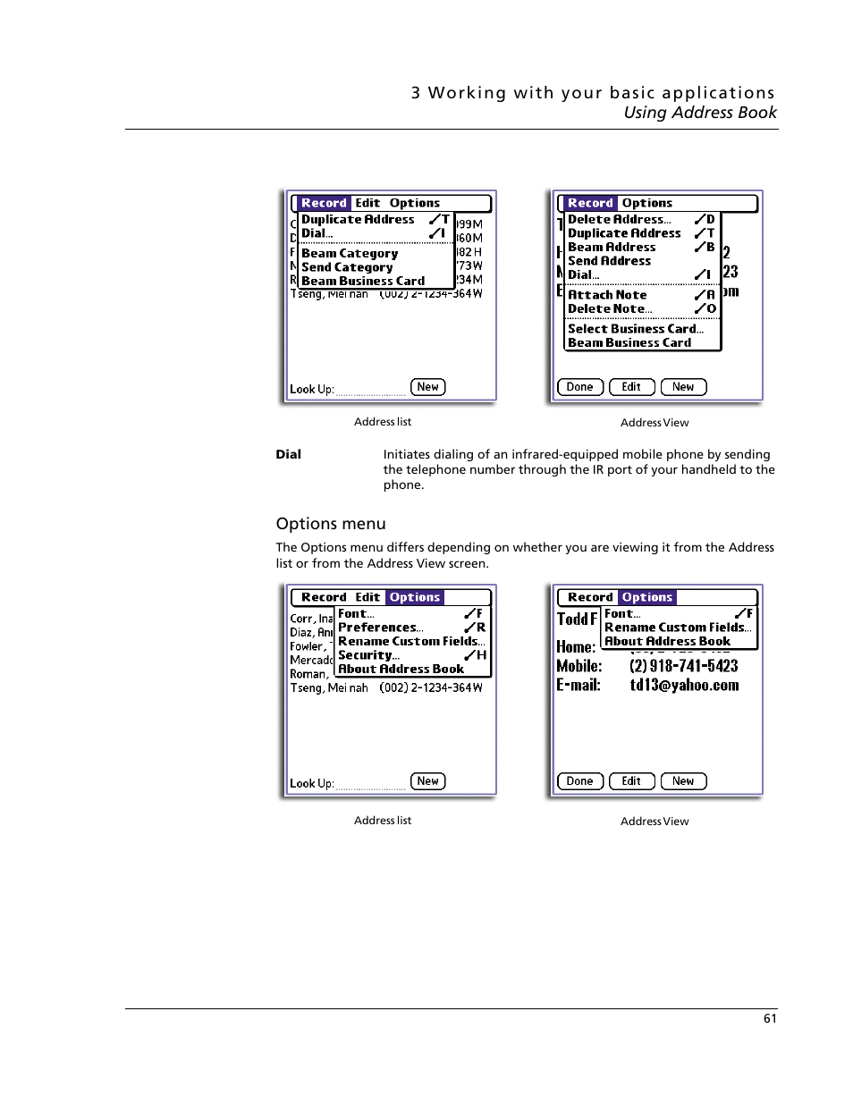 Options menu | Acer s60 User Manual | Page 73 / 296