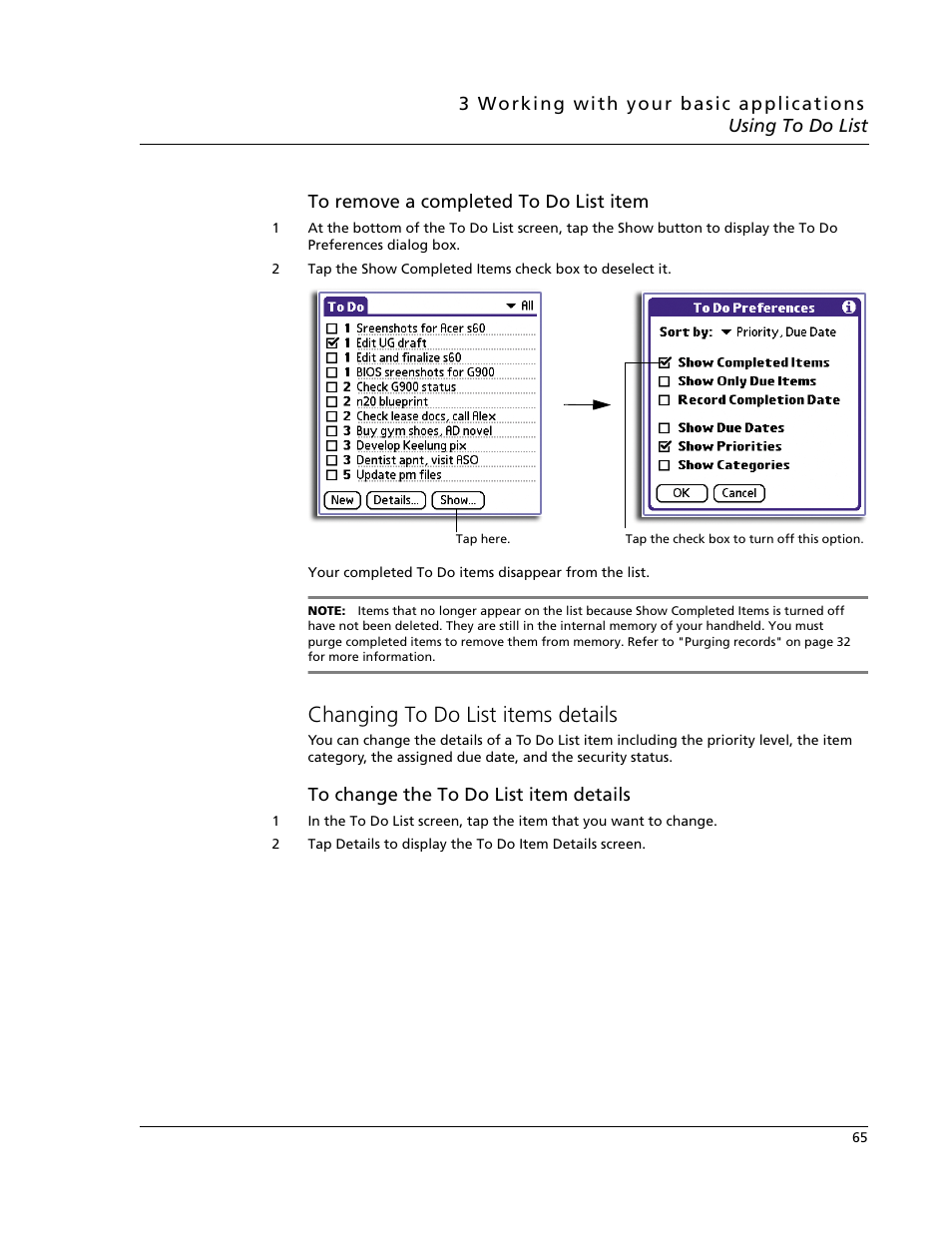 Changing to do list items details | Acer s60 User Manual | Page 77 / 296