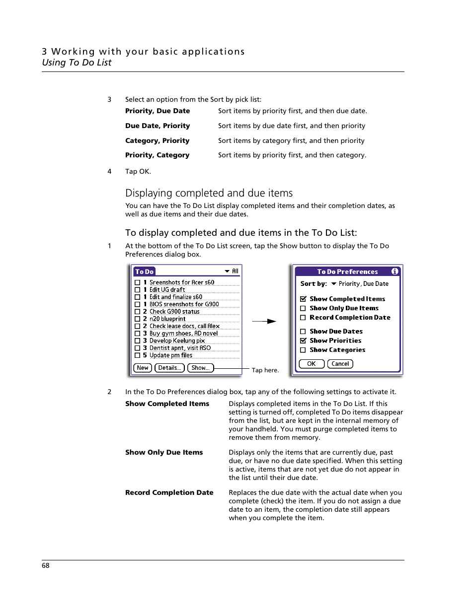 Displaying completed and due items | Acer s60 User Manual | Page 80 / 296