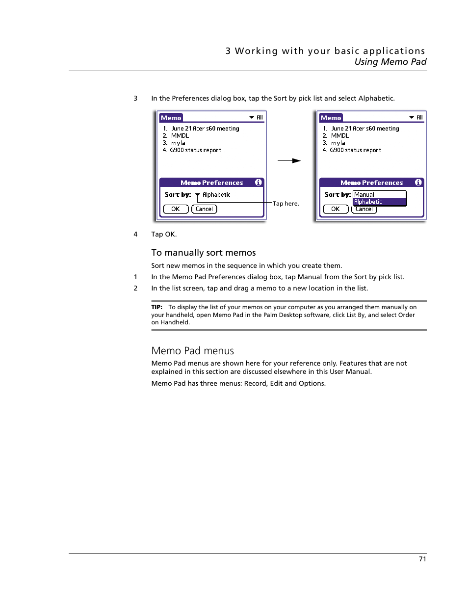 Memo pad menus | Acer s60 User Manual | Page 83 / 296