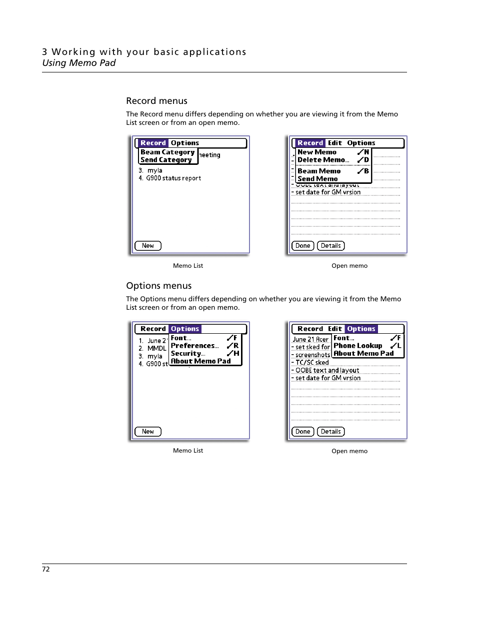 Record menus, Options menus | Acer s60 User Manual | Page 84 / 296