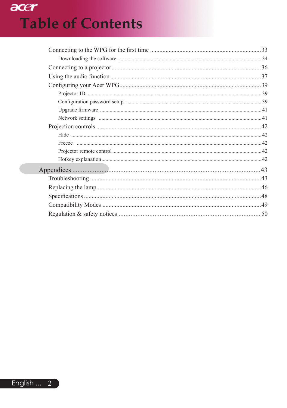 Acer PD523P User Manual | Page 4 / 56