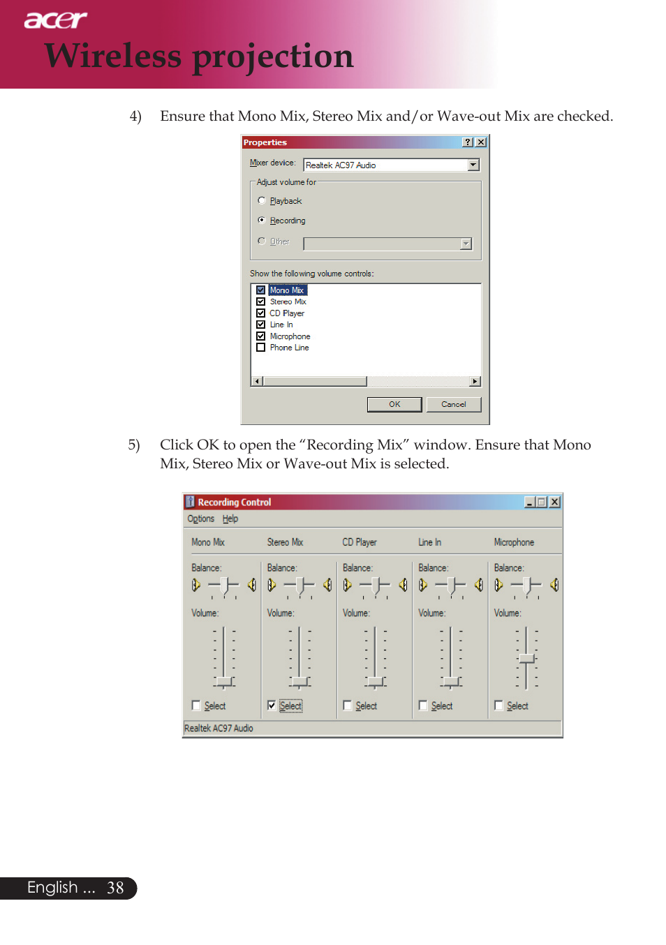 Wireless projection | Acer PD523P User Manual | Page 40 / 56