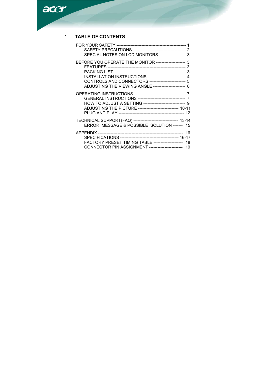 Acer AL1751 User Manual | 20 pages