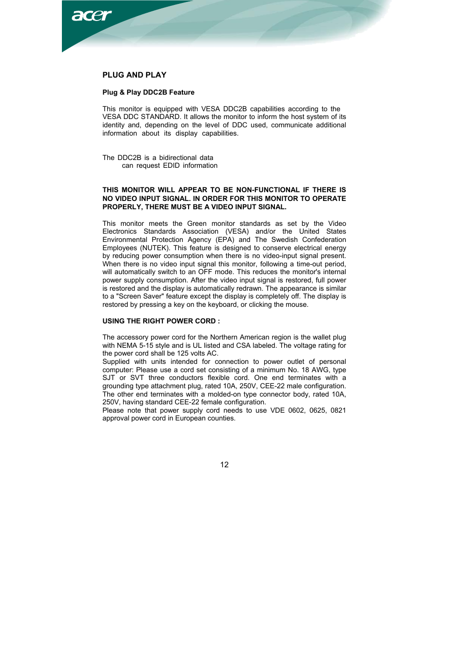 Acer AL1751 User Manual | Page 13 / 20