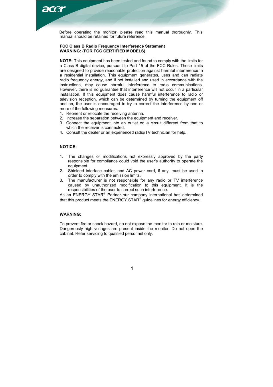 Acer AL1751 User Manual | Page 2 / 20
