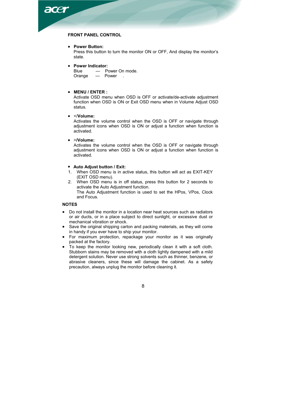 Acer AL1751 User Manual | Page 9 / 20
