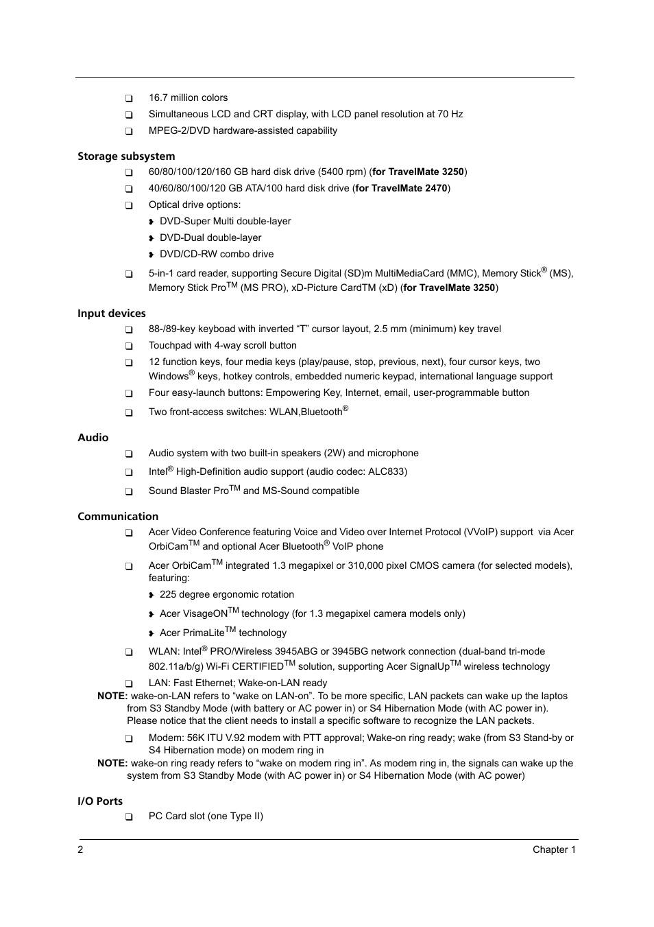 Acer 3250 User Manual | Page 10 / 124