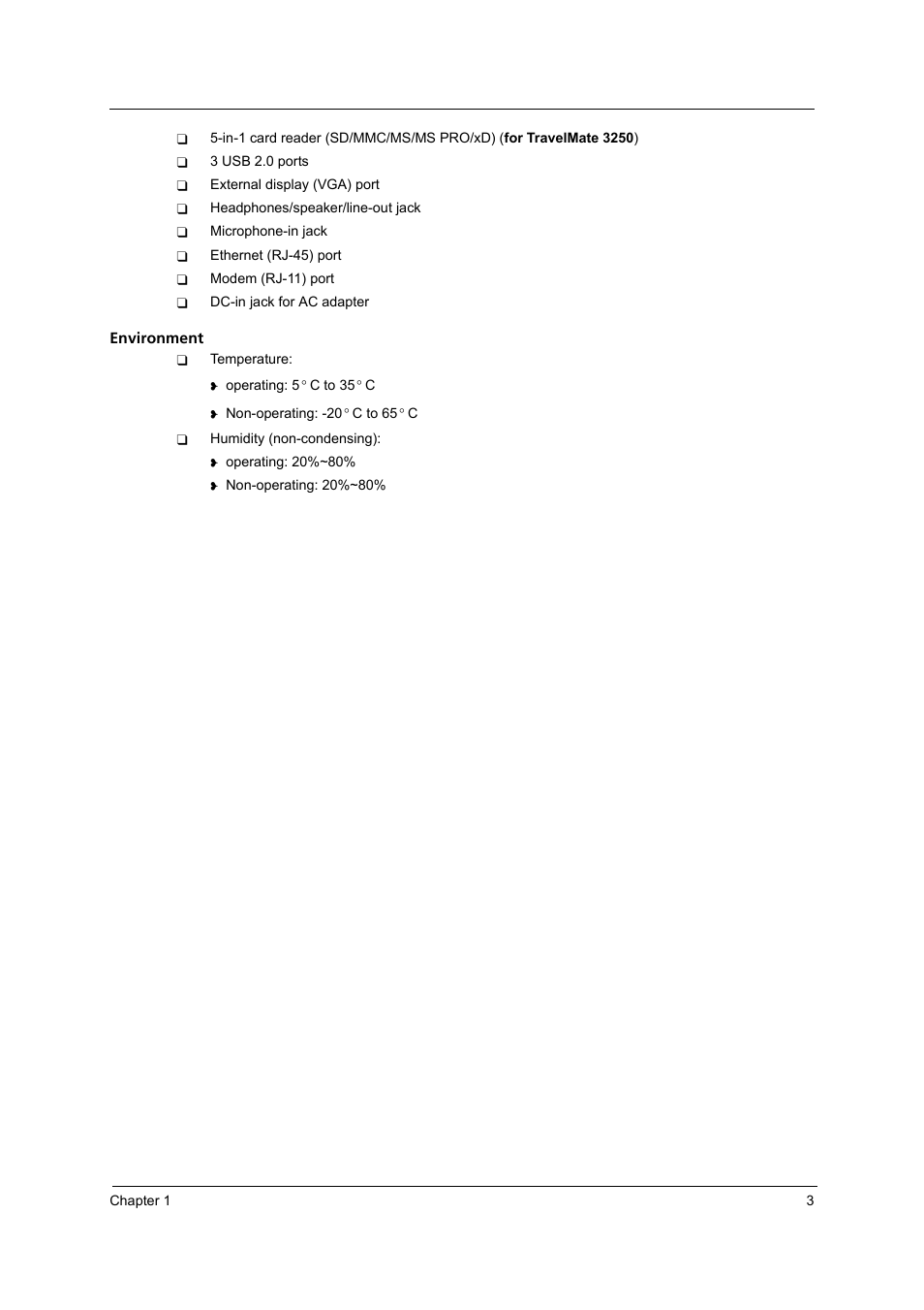 Acer 3250 User Manual | Page 11 / 124