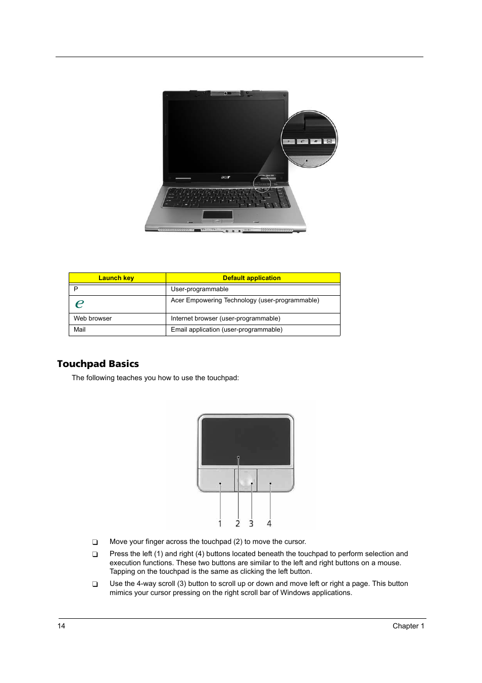 Touchpad basics | Acer 3250 User Manual | Page 22 / 124