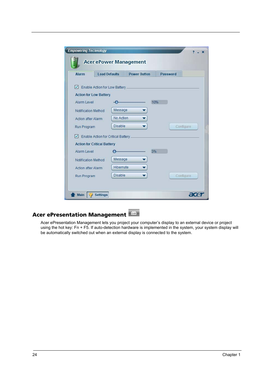 Acer epresentation management | Acer 3250 User Manual | Page 32 / 124