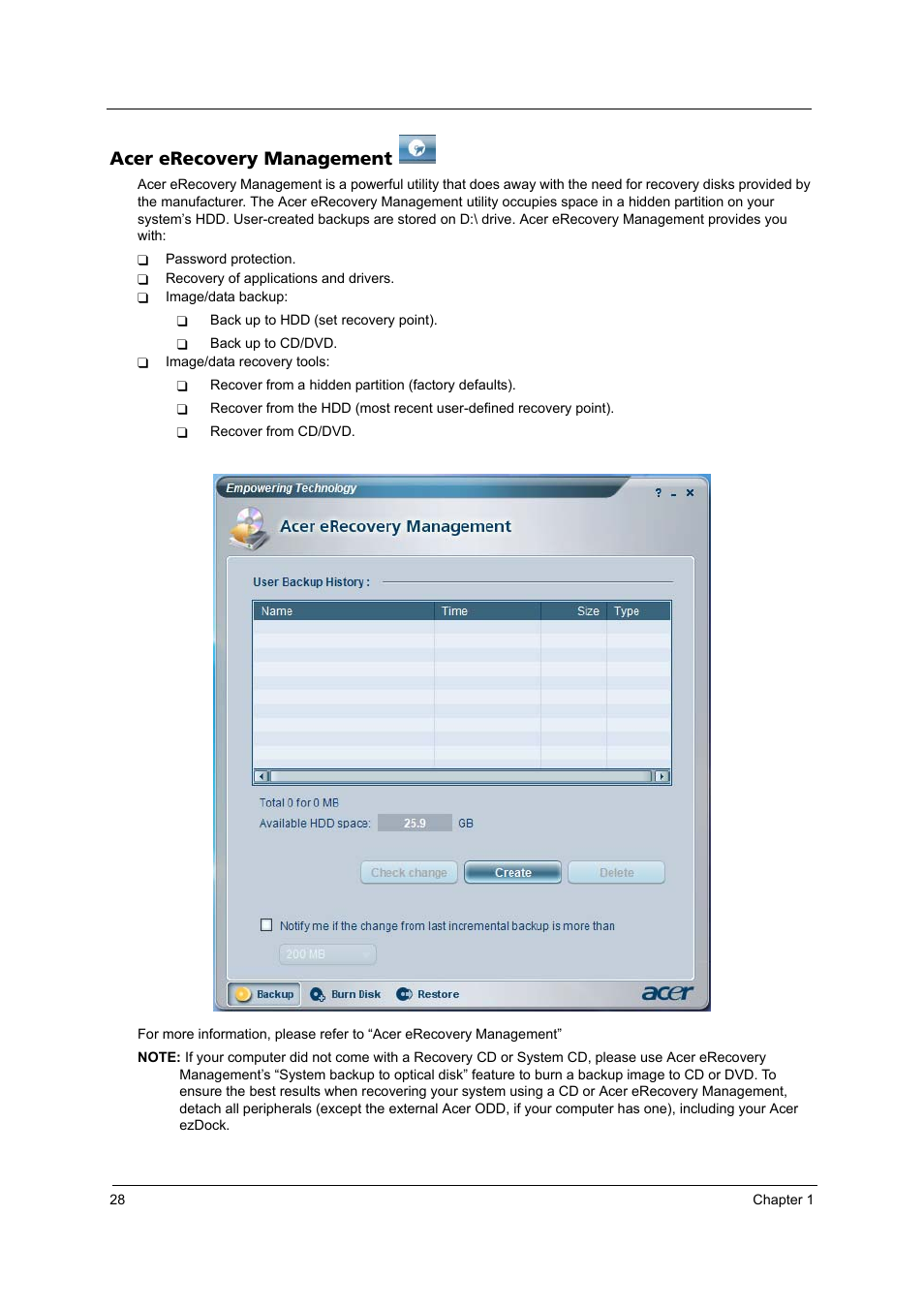 Acer erecovery management | Acer 3250 User Manual | Page 36 / 124