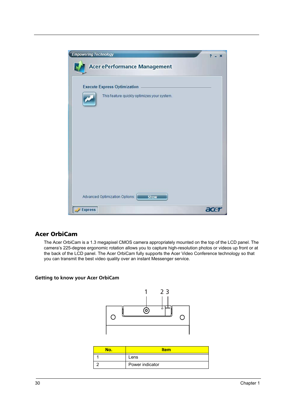 Acer orbicam | Acer 3250 User Manual | Page 38 / 124