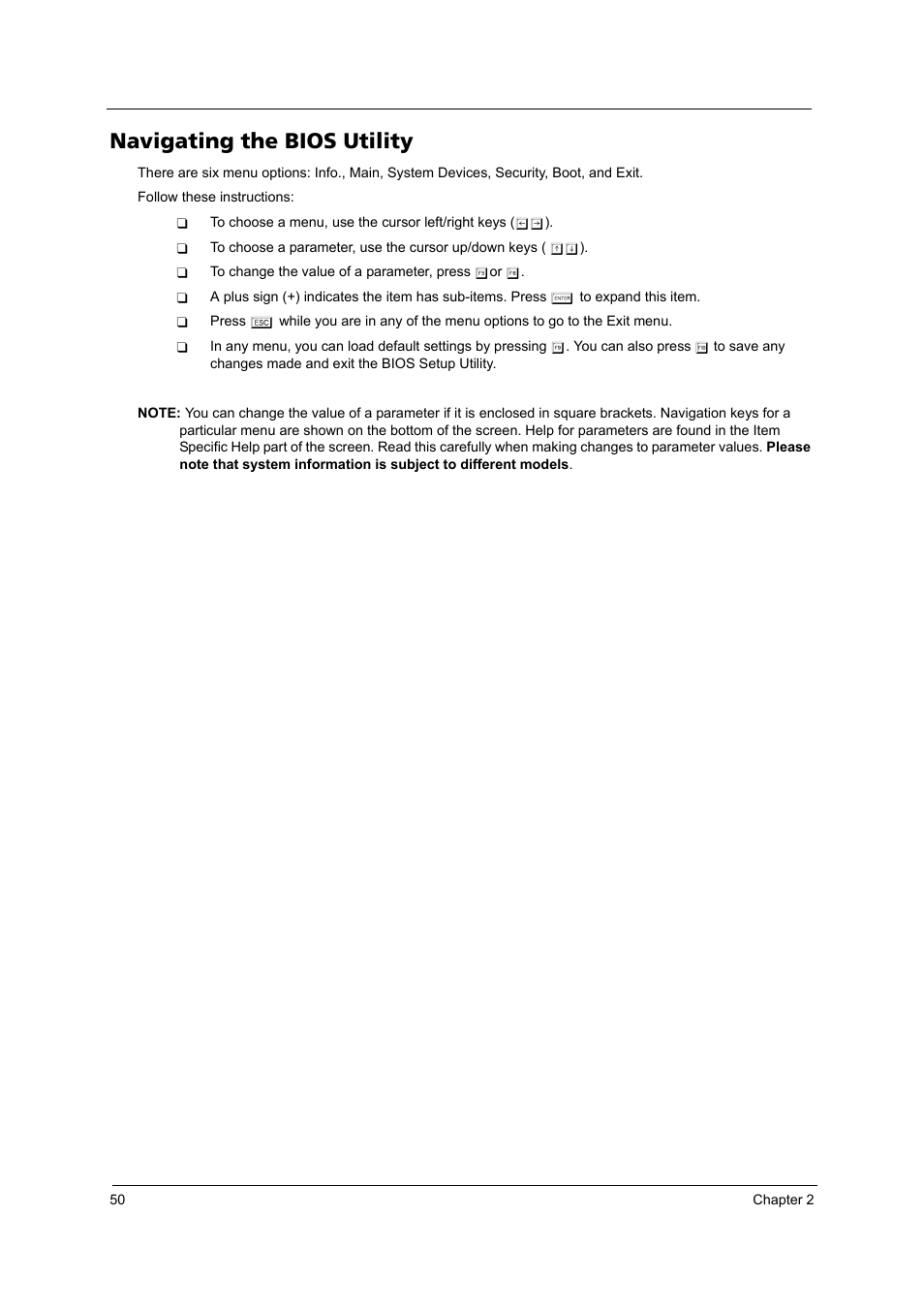 Navigating the bios utility | Acer 3250 User Manual | Page 58 / 124