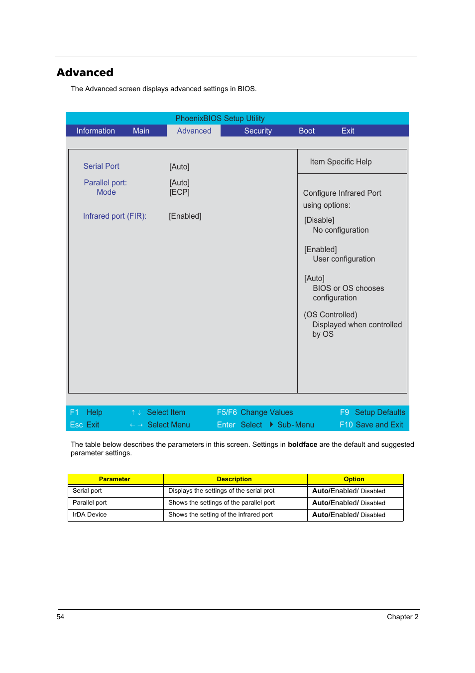 Advanced | Acer 3250 User Manual | Page 62 / 124