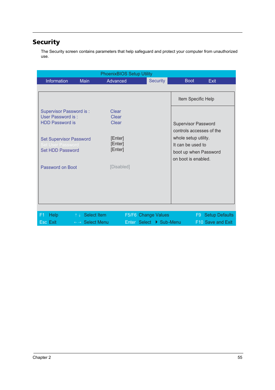 Security | Acer 3250 User Manual | Page 63 / 124