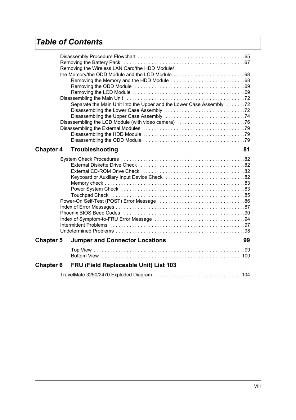 Acer 3250 User Manual | Page 8 / 124