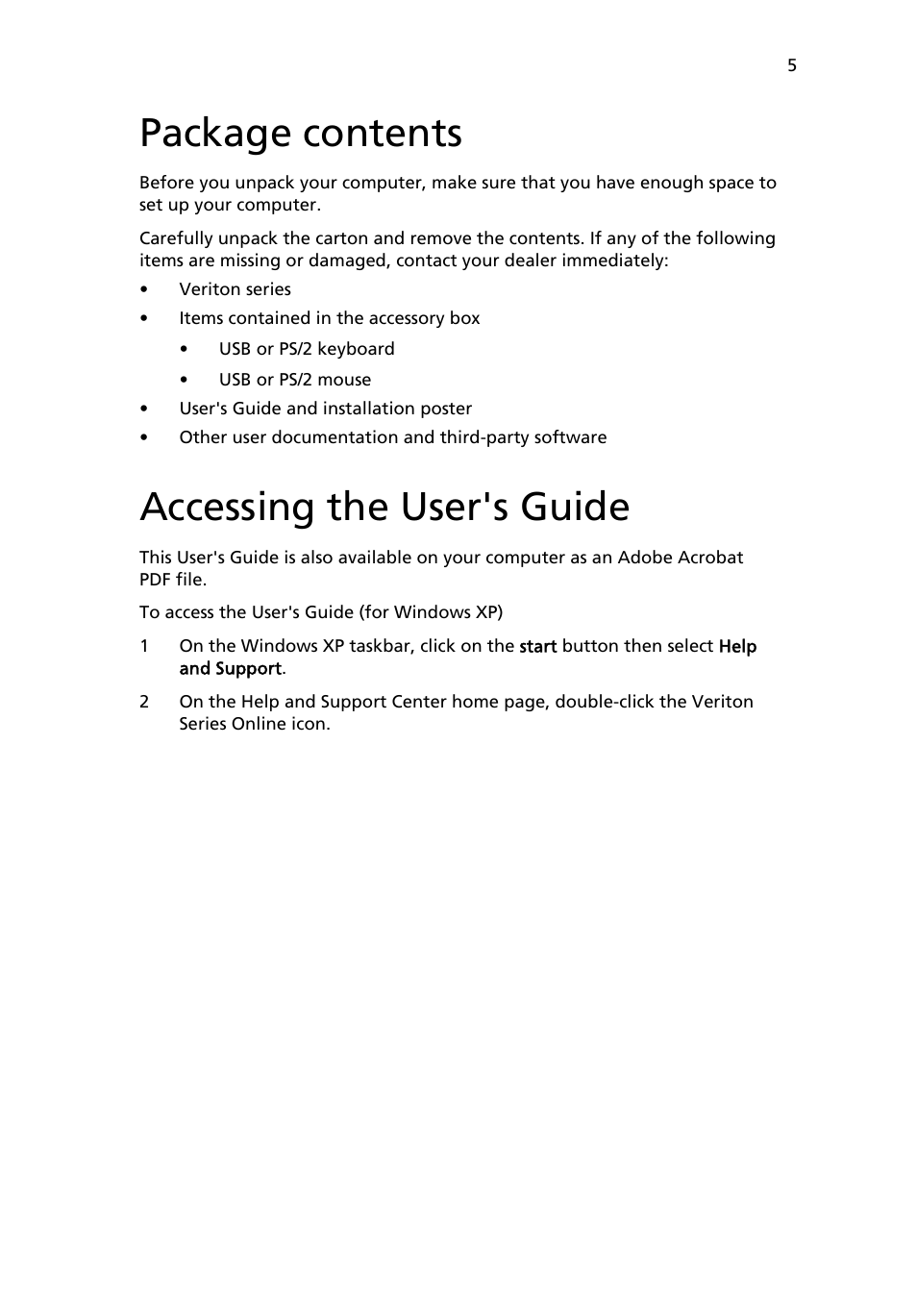 Package contents, Accessing the user's guide | Acer 6800 Series User Manual | Page 11 / 96