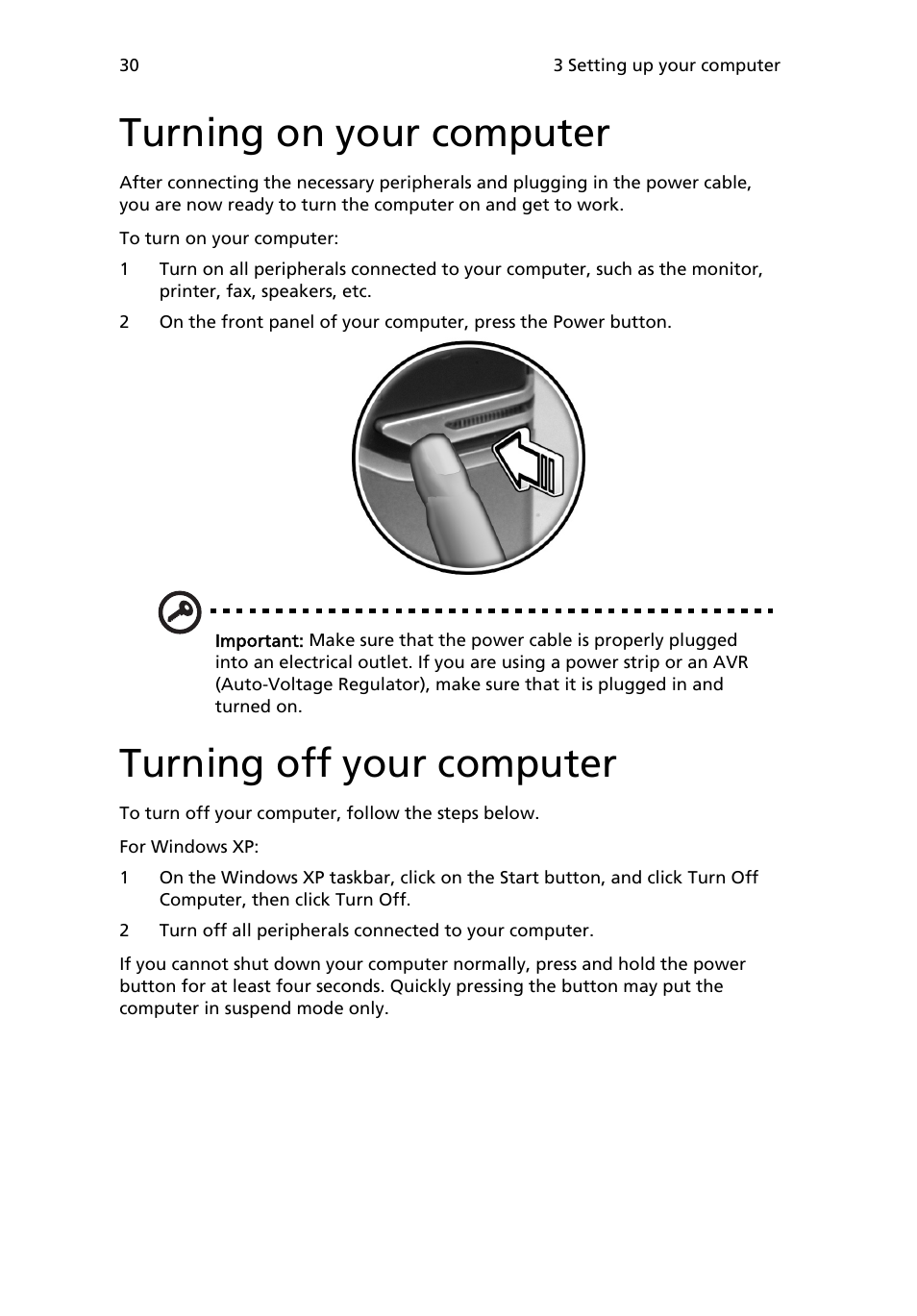 Turning on your computer, Turning off your computer | Acer 6800 Series User Manual | Page 36 / 96