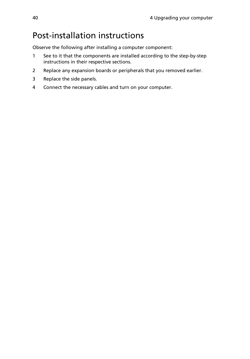 Post-installation instructions | Acer 6800 Series User Manual | Page 46 / 96