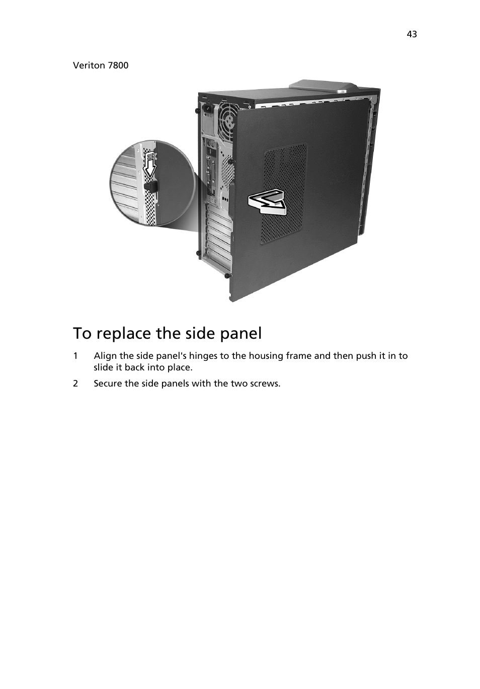 To replace the side panel | Acer 6800 Series User Manual | Page 49 / 96