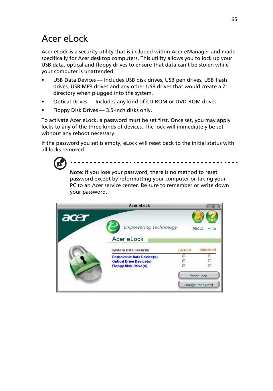 Acer elock | Acer 6800 Series User Manual | Page 71 / 96