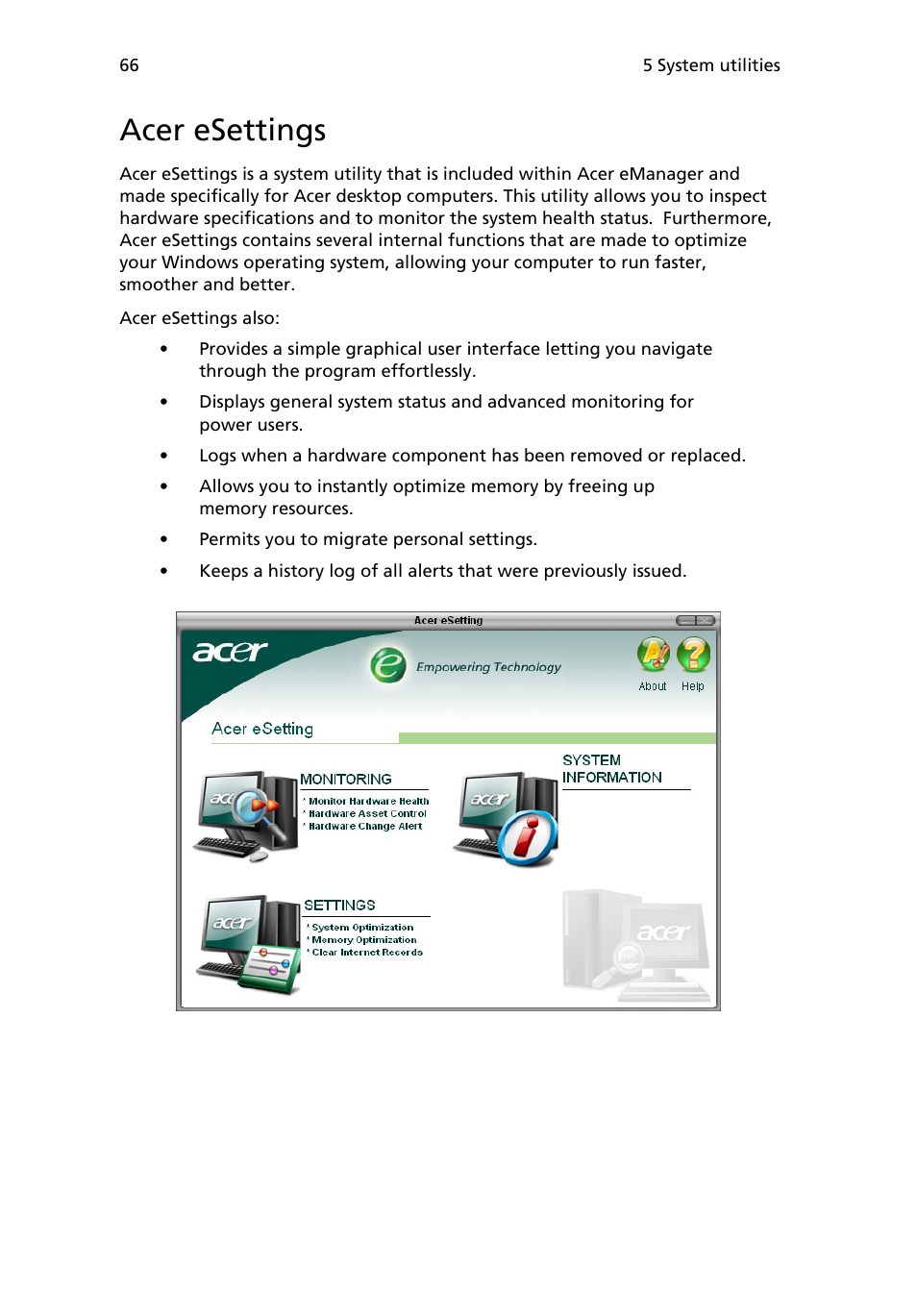 Acer esettings | Acer 6800 Series User Manual | Page 72 / 96