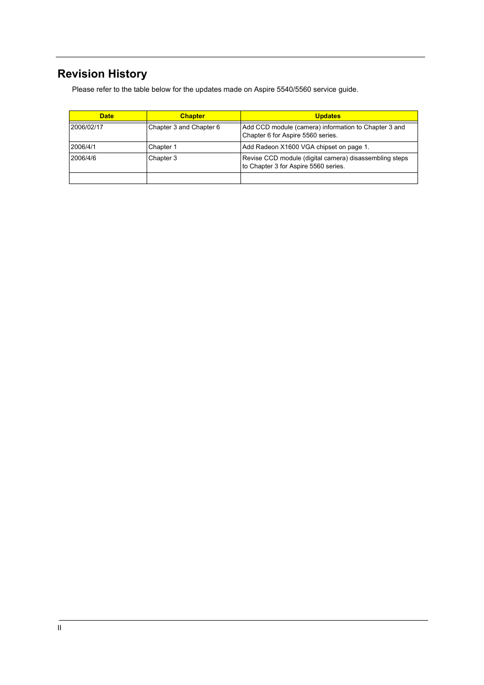 Revision history | Acer 5540 User Manual | Page 2 / 112