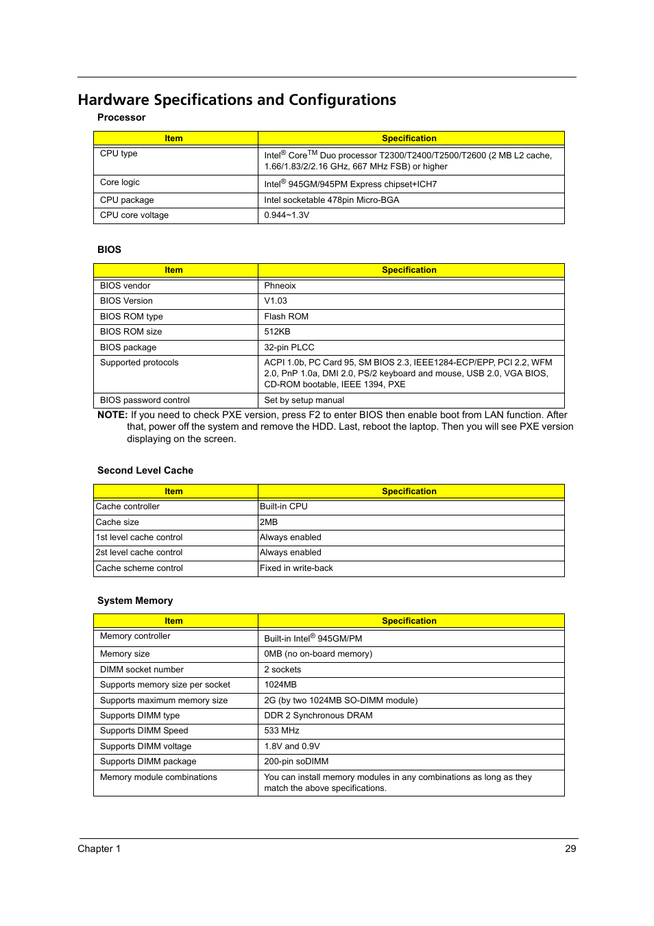 Hardware specifications and configurations | Acer 5540 User Manual | Page 35 / 112