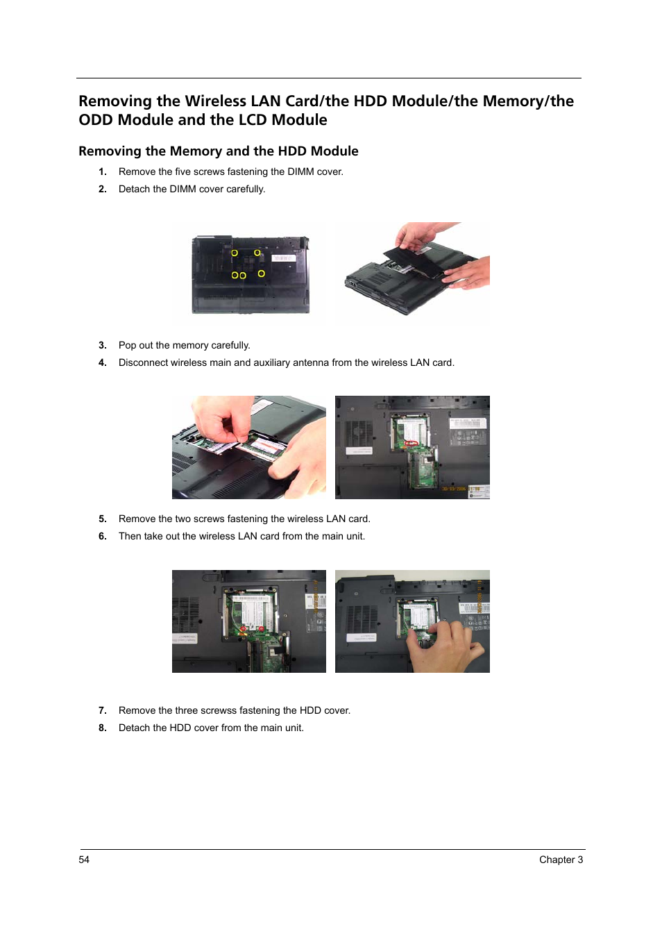 Removing the memory and the hdd module | Acer 5540 User Manual | Page 60 / 112