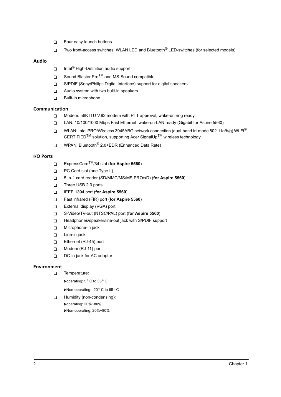 Acer 5540 User Manual | Page 8 / 112